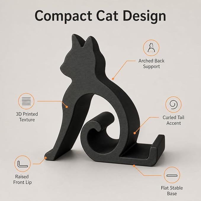 Phone Stand, Black Cat Desktop Cell Phone Holder Mount Decor | Handsfree Kitten Shaped Phone Mount, Desktop Halloween Decor Gift for Pet Lovers, Office Bedside Table Use