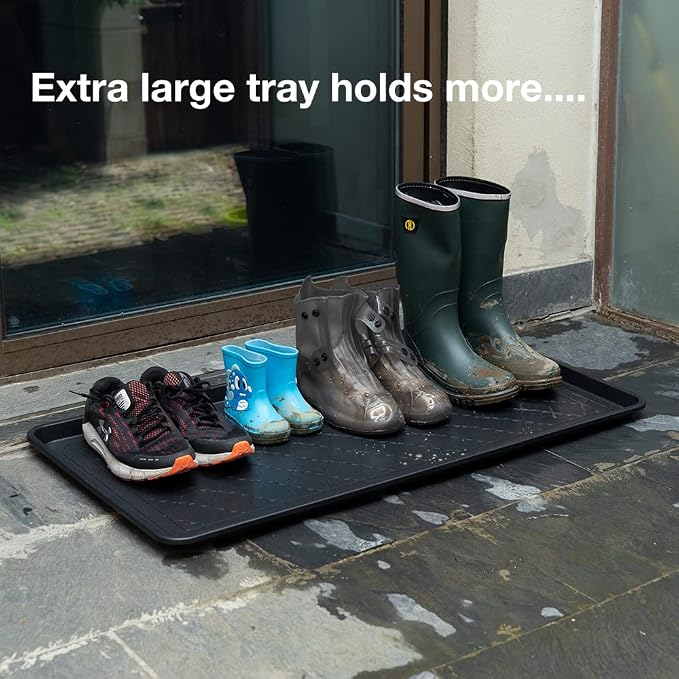 Boot Tray Black, 40x20 in - Waterproof Shoe Mat, Recycled Material | 1.25 in raised edge traps mud, water & snow - ideal for entryway, mudroom, garage, porch or car trunk