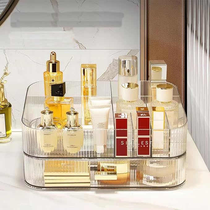 Makeup Organizer with Stackable Drawers, Bathroom Counter Organizer. | Drawers Can be Stacked, Cosmetic Display Case, Ideal for Make Up, Skincare, Perfume; Suitable for Dresser Top, Vanity