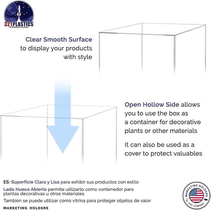 Marketing Holders Acrylic Display Riser Box Hollow No Lid Clear Podium Display Box 12 x 12 x 42 No Lid Art Sculpture 5 Sided One Piece Pedestal Pillar Post Stand Expo Event Wedding Reception