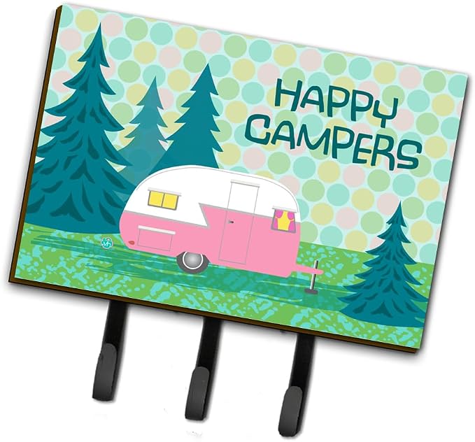 Caroline's Treasures VHA3004TH68 Happy Campers Glamping Trailer Leash or Key Holder, Wall Hooks, Key Hooks Holder, Coat Rack Wall Mount, Coat Hooks, Hooks for Hanging Keys, Towels, Aprons, Leashes,