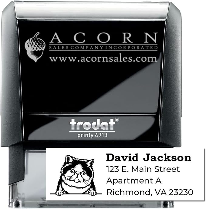 Peeking Exotic Shorthair Cat Address Stamp Self-Inking - Clear Impressions | Return Address Stamp for Cat Lovers. Built-in refillable pad. Made to Order Exotic Shorthair Cat Home Address Stamp.