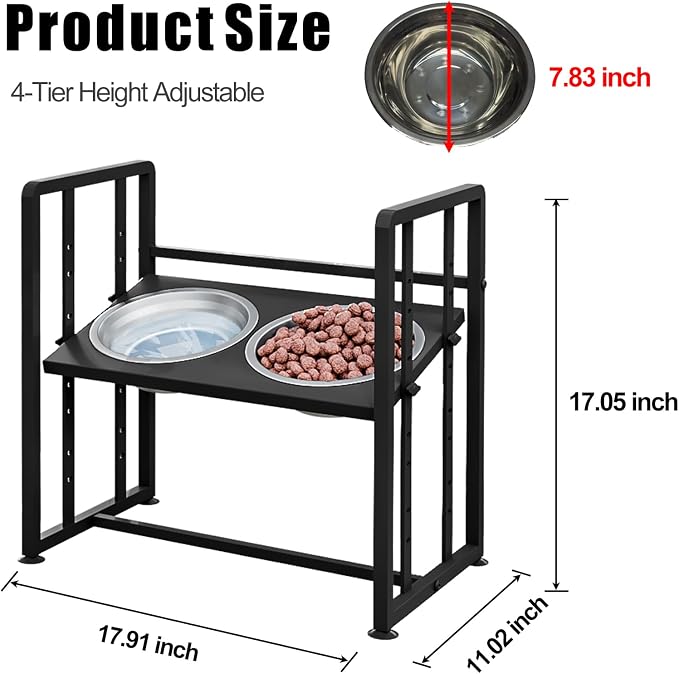 INGIORDAR Elevated Dog Bowls 4 Height Adjustable Dog Feeding Station 2 Bowl | Metal Pet Food Feeder Dish Station Non-Slip Dog Bowl Stand Stainless Steel Food Water Bowl for Medium Large Small Dogs