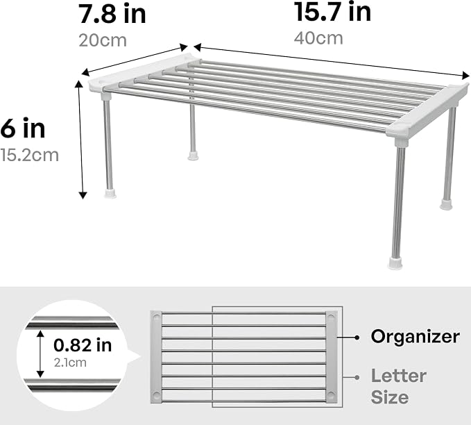 Set of 2 Stackable Cabinet Organizer Shelf 15.7 x 7.8 x 6.1 White | Kitchen Counter Shelves, Kitchen Cabinet Organizers and Storage, Pantry Storage Shelf Organizer