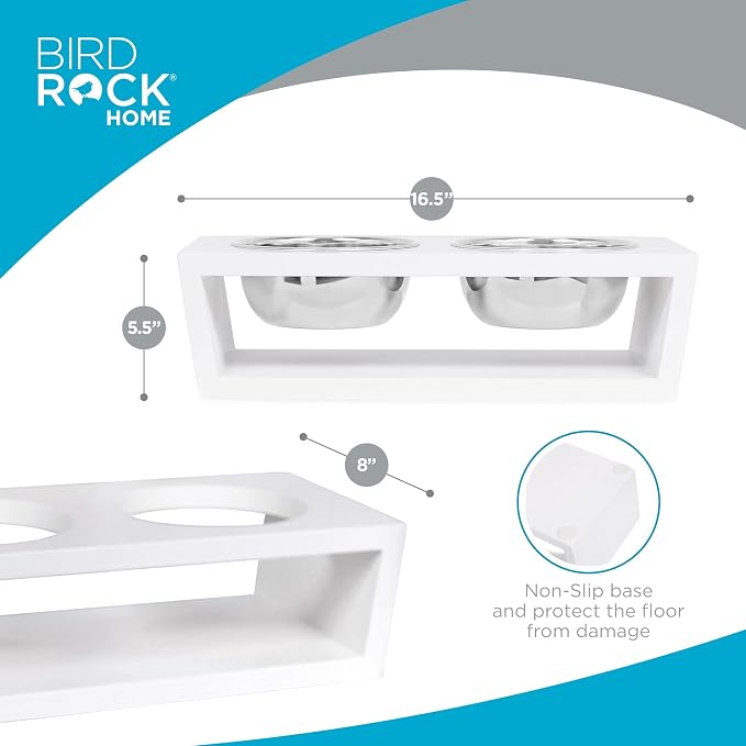 INTERNET'S BEST Modern Elevated Pet Feeder - Double Raised Stand w/Stainless Steel Bowls - Dog Food & Water Holder - Suitable for Medium Breeds - Pet Feeding Tray for Dogs, Cats - 2 Bowls - White