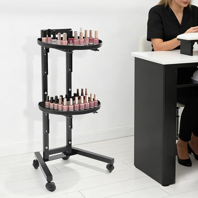 2-Tier Hairdressing Trolley, Mobile Salon Tool Storage Cart | Carbon Steel & Plastic Structure, Foldable 2-Tier Shelves, Protective Guardrails, 4 Universal Wheels, Stable Trapezoidal Base