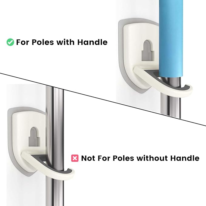 Broom Holder Wall Mount Self Adhesive, Broom and Mop Organizer Wall Hanging, No Drilling Anti-Slip Broom Hook Over Door for Home, Kitchen, Garden, Garage Storage 5-Pack