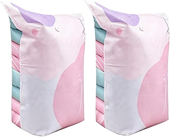 Vacuum Storage Bags No Pump Needed, Heavy Duty Thickened Compression Bags for Closet Dorm Room Moving, Upright Standing Cube Design Large & Medium 2/4 Pack (#L-2)