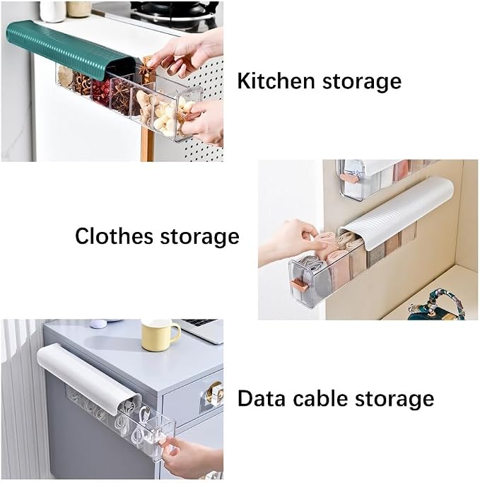 Sock Organizer Gold Plated Handle Transparent Design Adjustable Compartment Space Saving Wall Hang Underwear Cabinet Storage Box(Dark Green)
