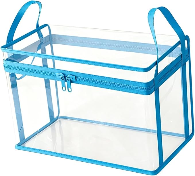 Fenteer Toy Storage Box Plush Toy Holder Stuffed Animal Organizer Clear PVC Display Bin with Secure Zipper Handle Dust Protection Easy Handling Suitable for L, M 32cmx24cmx25cm