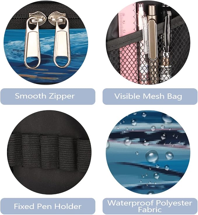 Pencil Cases Large Capacity Pen Pouch, Underwater Shark Pencil Box Organizer School Supplies for College Student Teen Adults