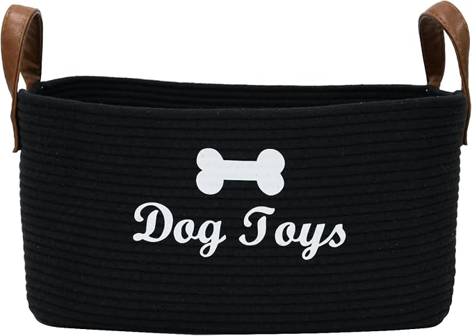Morezi Dog toy basket, 16.5"x10.6"x 7.5" puppy toy basket bins, pet organizer, laundry basket storage bin - Perfect for organizing toys, blankets, leashes, coat and stuff - Black