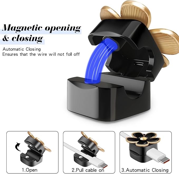 4 Pack Flower Magnetic Cord Organizer, Easy Secure Adhesive Cable Management, Wire Holder Organizer, Hide Or Organize Phone USB Charger Cable Clips for Home,Office,Car,Desk,Nightstand, 8pack