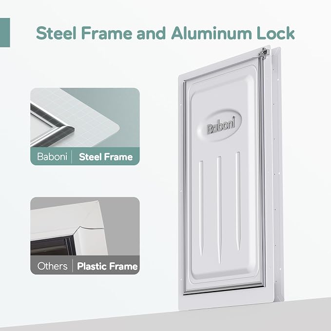 Baboni Dog Door for Door,Metal Frame,X-Large | Pets Up to 220 Lb,for Interior and Exterior Doors,Aluminum Lock,Metal Panel,Strong Magnetic Flaps
