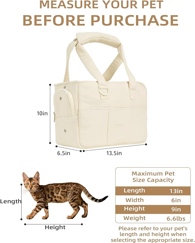 ONECUTE Dog Purse Carrier for Small Dogs Rabbit cat with Large Pockets, Cotton Bag, Dog Carrier Soft Sided, Collapsible Travel Puppy Carrier (Beige, 13.6" L x 6.5" W x 10" H)