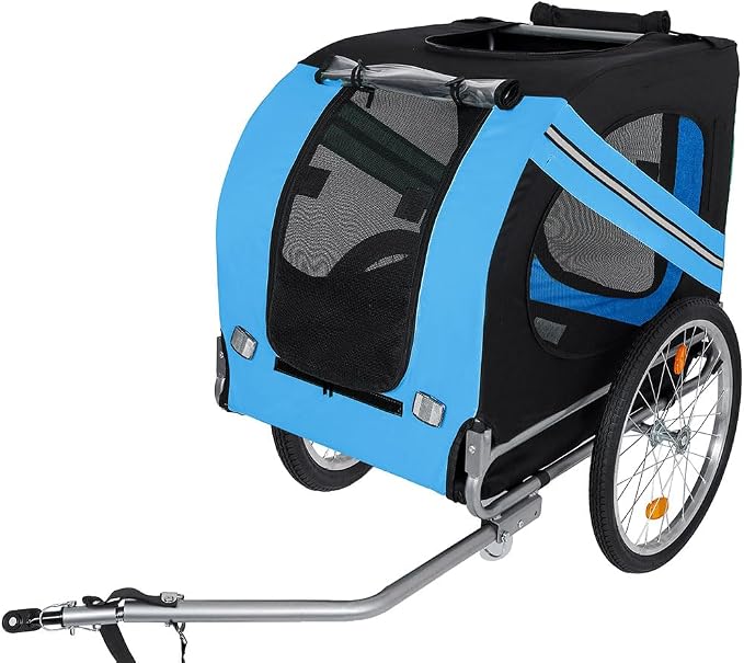 Dog Bike Trailer, Foldable Pet Bicycle Trailer with 20" Air-Filled Wheels, Universal Bike Hitch, Oxford Fabric & Steel Frame, Weather-Resistant Pet Carrier Cart for Small & Medium Dogs up to 66