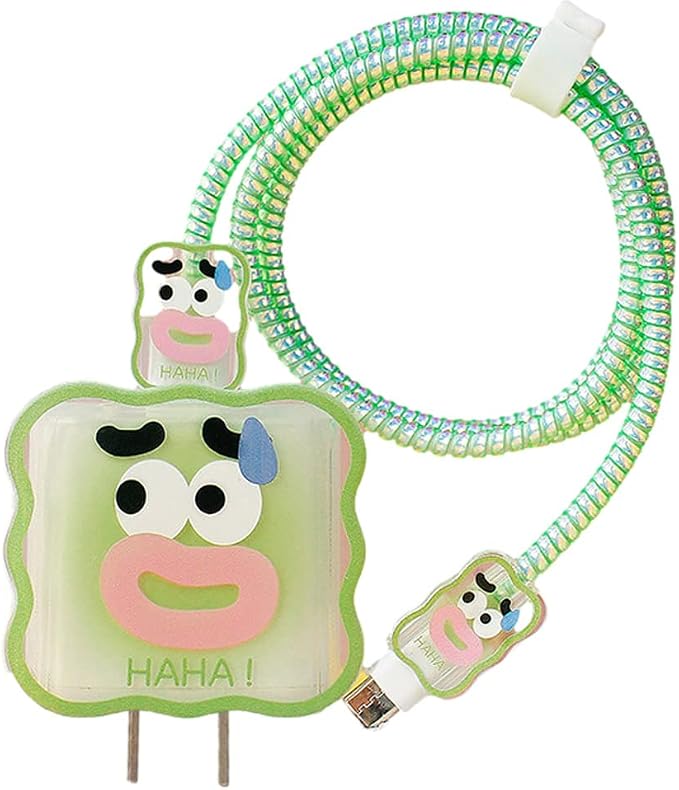 ZOSTLAND 5 in 1 DIY 18W 20W Heart Shape Protector Data Cable USB Charger Line Earphone Wire Saver Organizer Compatible with iPhone 11 12 13 14 15 Pro Max (Funny Green)