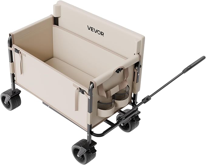 VEVOR 3-in-1 550lbs/220L Large Collapsible Folding Wagon, Convert to Bench, Foldable Beach Wagon with Wheels for Sand, Outdoor Utility Wagon for Groceries, Camping, Sports, Shopping | For Groceries, Camping, Sports & Shopping, Foldable Beach Wagon with...