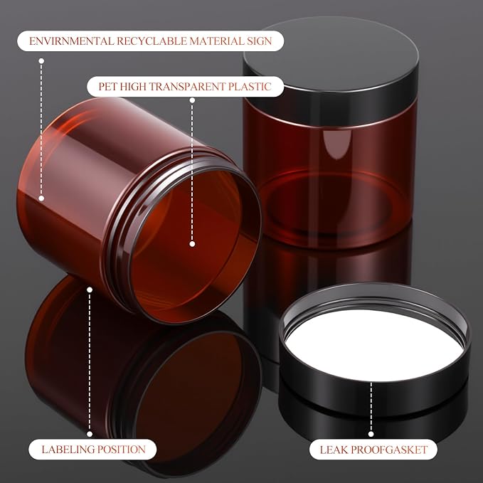 Patelai 60 Pcs Plastic Containers with Lids, Round Leakproof Cosmetic Containers, Multipurpose Storage Jars for Makeup, Lotion, Ointment, Rhinestone Samples, Dry Food and Toiletries(Amber,8oz)