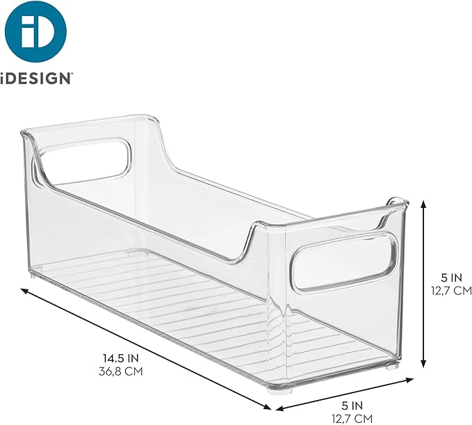 iDesign Stackable Plastic Pantry Bin with Handles, Clear | For Cabinets or Fridge, Made in USA