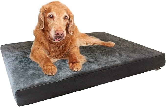Dogbed4less Orthopedic Gel Memory Foam Pet Dog Bed, Waterproof Liner with External Microsuede Cover and Bonus Antislip Cover (Microsuede Gray, 55"X37"X4" Inches)