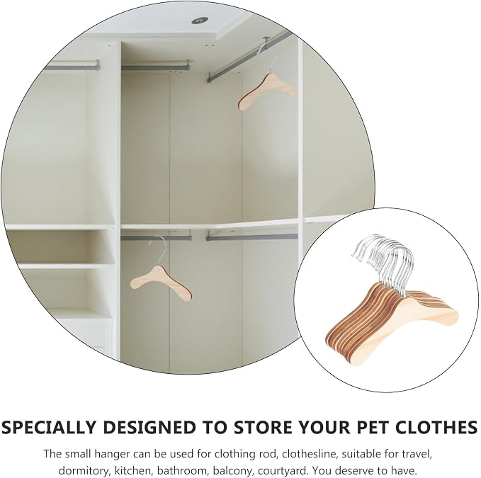 Housoutil Wooden Pet Clothes Hangers for Small Dogs and Cats, 8.66 Inch Solid Wood Sturdy Dog and Cat Coat Hanger, Household Daily Use Portable Pet Apparel Organizer, 10pcs Set