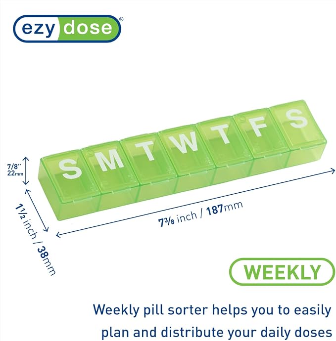 Ezy Dose Weekly (7-Day) Pill Organizer, X-Large Medicine Planner, Green