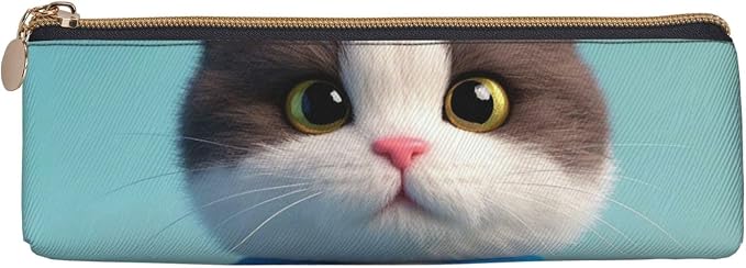 Leather Pen Case with Zipper - Aesthetic Pen Holder Cute Clothes Cat Pencil Case for Women & Men - Handcrafted Pencil Bag Multi-Functional Travel Cosmetic Case for Work Office Tool Pouch