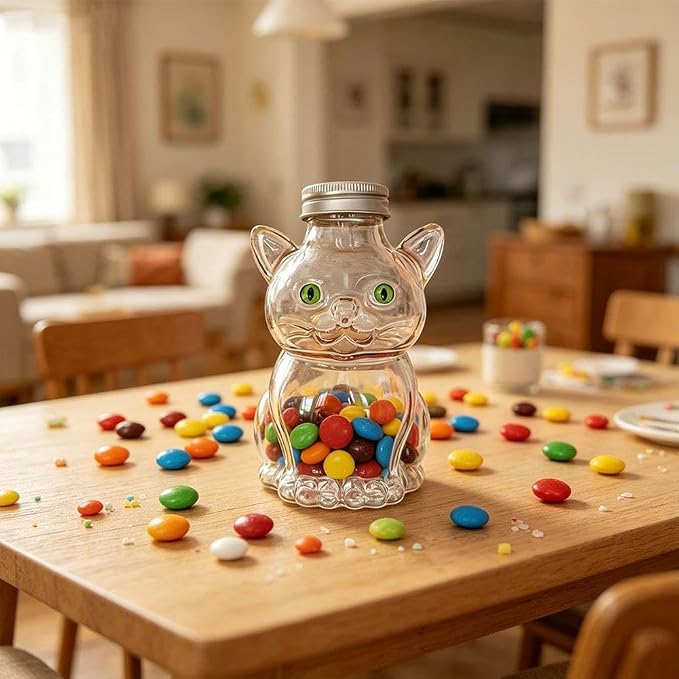 Glass Cat Treat Jar,Cute Cat Cookie Jar with Airtight Lid, Pet Cookie Storage Jars,Reusable Small Pet Snack Storages Jars for Kitchen Storage Supplies,Pets Lovers Gifts,350ml (Clear 1pcs)
