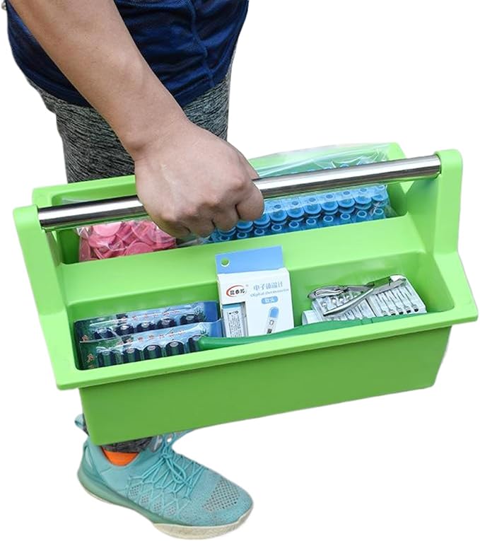 Plastic Storage Tool Tray Tote for Versatile Multiuse Tool Caddy with Attached Portable Handle Organize Carry Tools Farm Veterinary Tool Box Veterinary Medicine box (Stainless Steel Green Tray)
