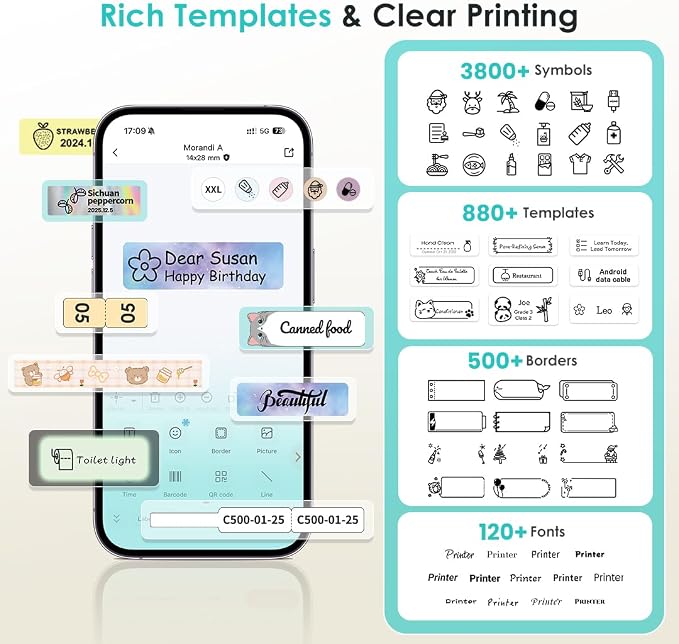 Phomemo Label Maker, D30 Bluetooth Mini Label Maker Machine with Tape | Portable Thermal Printer, Massive Templates Fonts Icon Labeler for Home Classroom School Office, Lightweight Rechargeable