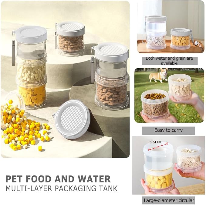 2025 Upgraded Airtight Dog Treat Container, Leak-Proof Stackable Pet Food Jar 2/3/4 Layers, Portable with Lanyard for Outdoor, Travel, Training & Home, Food-Grade PP (White)