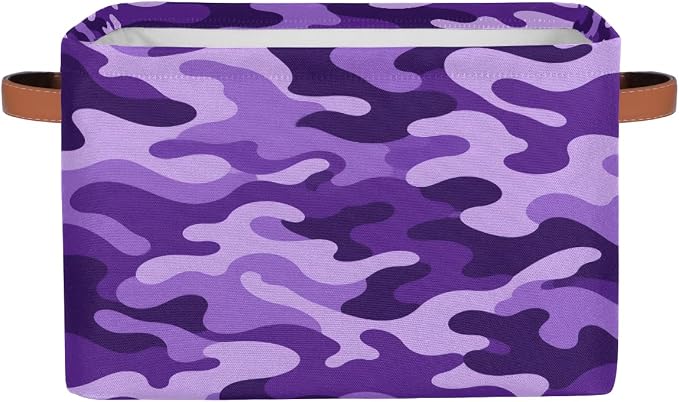 Pardick Camo Basket Storage Bins Rectangle Canvas Basket Cube Storage Box | Nursery Foldable Basket with Handle for Kids Girls Boys Toys Living Room Closet Organizer Shelf Gifts Camouflage Purple