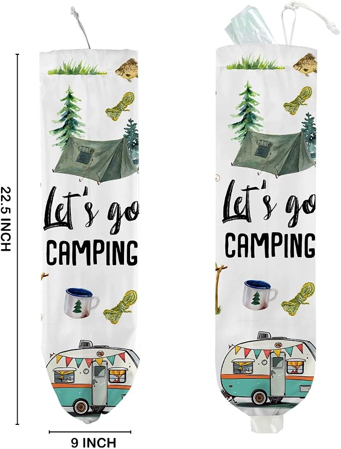 Camping Plastic Bag Holder, Wall Mount Trash Bag Holder, Tent Rv Bonfire Reusable Grocery Bags Organizer Storage Dispenser for Camp Kitchen Pantry, Camping Gifts for Women Men Camper
