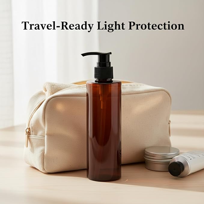 Amber PET Lotion Pump Bottle, Durable Refillable Dispenser for Travel & Shower, Black Finish (1 Count)