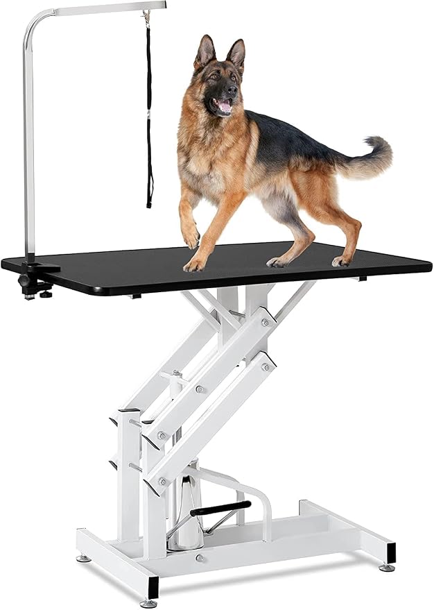 Hydraulic Dog Grooming Table for Small/Large Dogs, Heavy Duty Professional Pet Grooming Table with Adjustable Overhead Arm and Noose, Range 21-36 Inch, 43''/Black