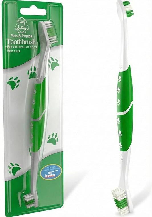 Pet Toothbrush for Dogs, Cats with Soft Bristles - Easy Teeth Cleaning & Dental Care, Non Slip Dual Head Dog Toothbrush for Medium & Large Pets, Toothpaste Not Included, Pack of 1 (Green)