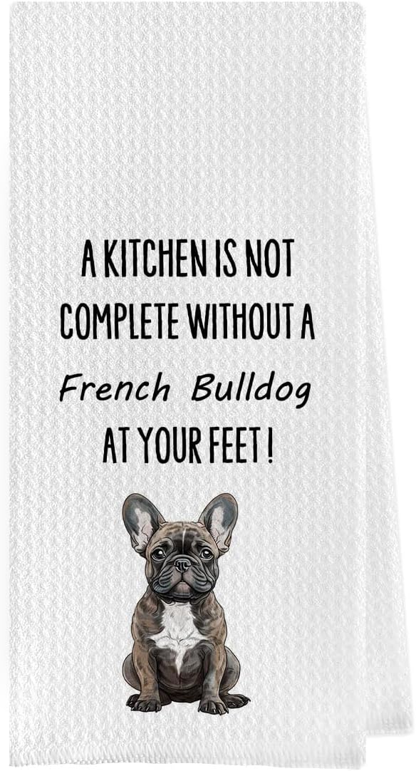 French Bulldog Dish Towels - Funny French Bulldog Decorative Waffle Weave Kitchen Towels, Hand Towel, Tea Towel (16×24 Inches)