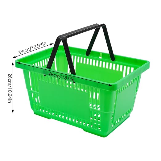 12PCS Shopping Baskets with Handles, 19x13x10inch Plastic Storage Bins Grocery Baskets, Portable Shop Basket Used for Supermarket, Retail, Bookstore (Green)