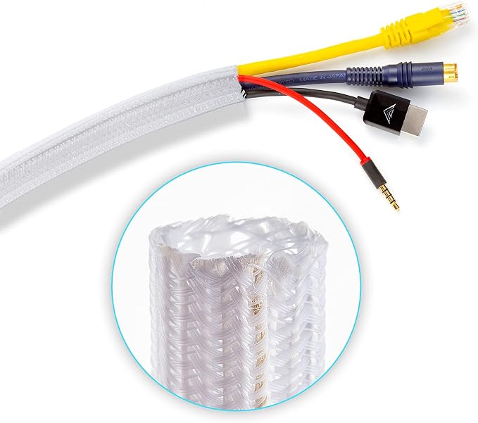 Maximm Cable Management Wire Loom 10ft 1/2 Inch White Split Cord Protector