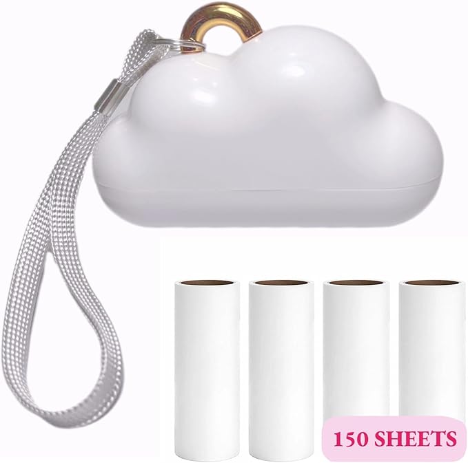 Portable Lint Roller 150 Sheets Travel Size, Mini Lint Roller for Clothes and Reusable Pet Hair Remover, Cute Small Sticky Dust Remover Refillable