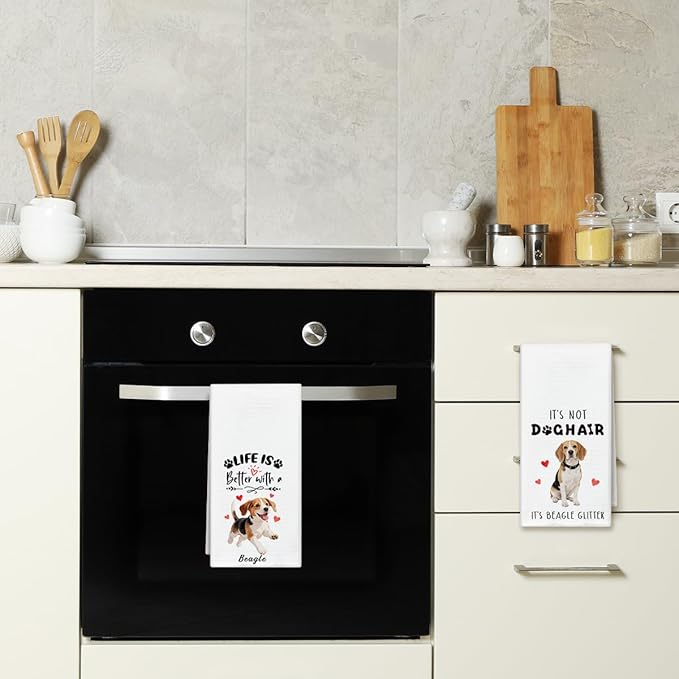 WwongxianB Beagle Dog Kitchen Towels Decorative Set of 2, Funny Tea Towel Hand Towels Highly Absorbent Dish Cloths 16x24 Inches, Bathroom Dining Room Decor, Beagle Gifts for Dog Lovers -03