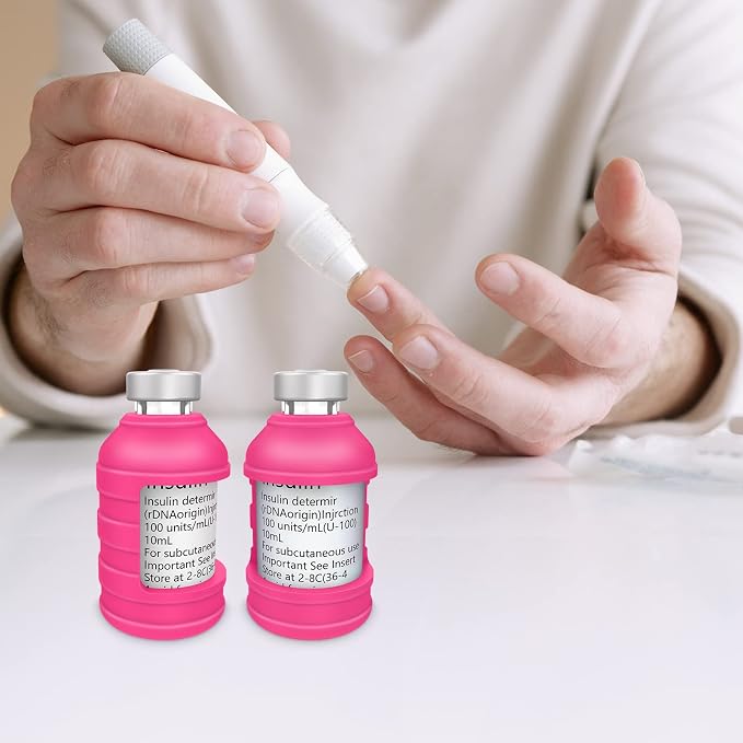 MEDMAX Insulin Via Bottle Protector Case for Diabetic, Silicone Protective Sleeve Holder for Most 10ML Insulin Vials, 2 Pack (Short Magenta)