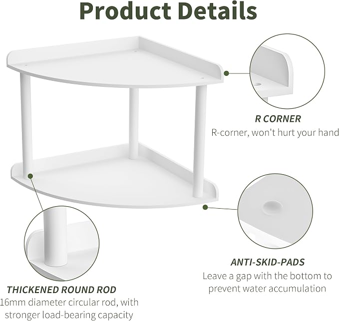 Sezanrpt 2 Tier Acrylic Corner Shelf Organizer Storage 9.5x9.5x8 Inch, White Countertop Corner Shelf for Bathroom, Kitchen, Bedroom, Office, Study Room