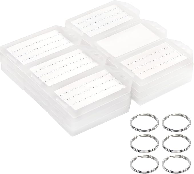 White Plastic Key Tags with Labels, Coideal 30 Pcs Tough Key Chain Tag ID Identifiers with Clear Label Window & Strong Split Ring