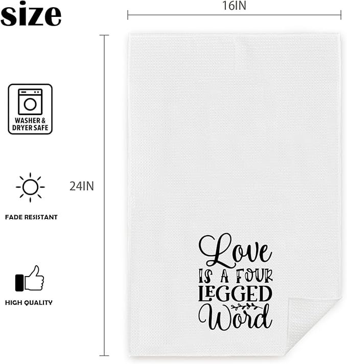 Cute Dog Kitchen Towel Dish Towels, Love is A Four Legged Word Farmhouse Hand Towels Bathroom, Dog Lovers Gifts, Dog Farmhouse Towels Dish Cloth for Cooking Baking 16x24 inch
