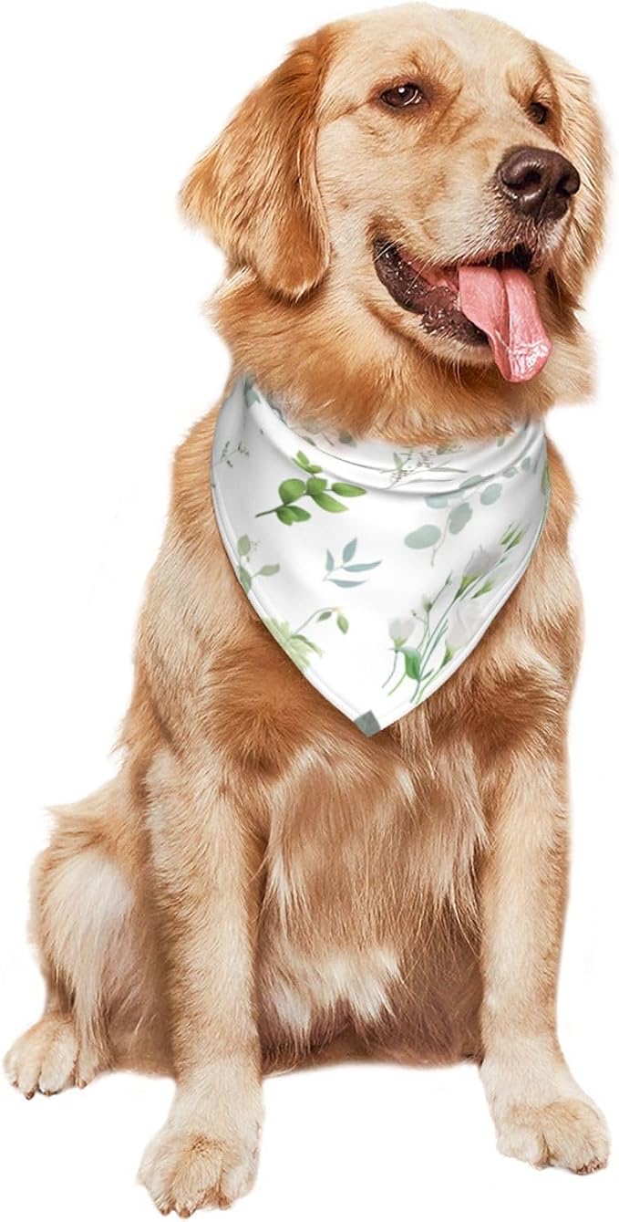 Sage Green Dog Bandana,Adjustable Triangle Bibs Dogs Scarf,Puppy Neckerchief Dog Cat Bib for Spring Summer (Light Green on White)