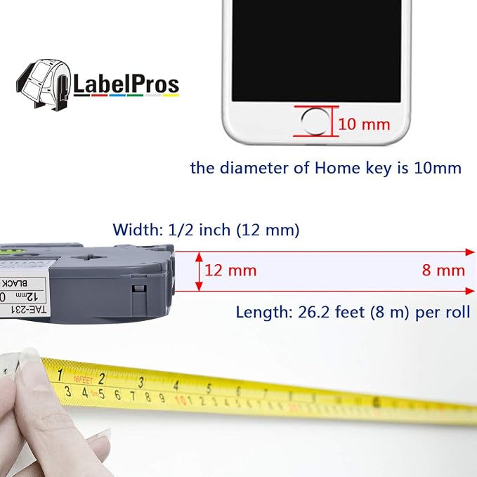 Compatible Label Tape for Brother P Touch TZe 12mm 0.47 Inch, 8-Pack | Black on White/Orange/Clear/Red/Blue/Yellow/Green, PT-D210 H110 D400 Label Maker, Laminated