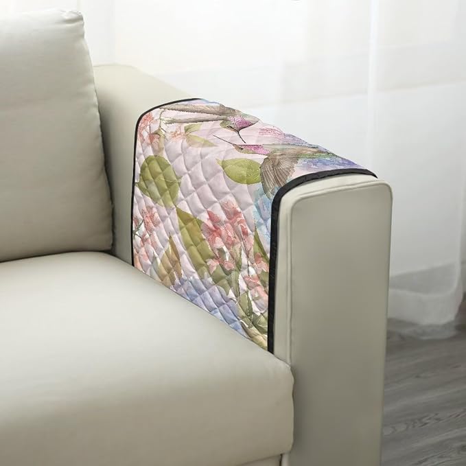 Hummingbird Floral Stretch Armrest Covers Couch Arm Cover Non-Slip Arm Rest Covers with 2 Pockets Armchair Slipcovers for Recliner Furniture Protector Home Decor