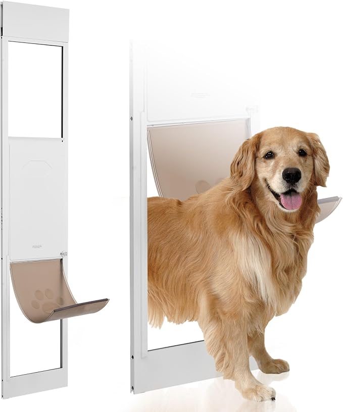VEVOR Dog Door for Sliding Glass Door X-Large Doggy Door for Sliding Doors | For Dogs, 75 7/8"-80 11/16" Adjustable Height, Aluminum Frame, Tempered Glass, Pet Doors with Hinge Structure, Flap and Lock